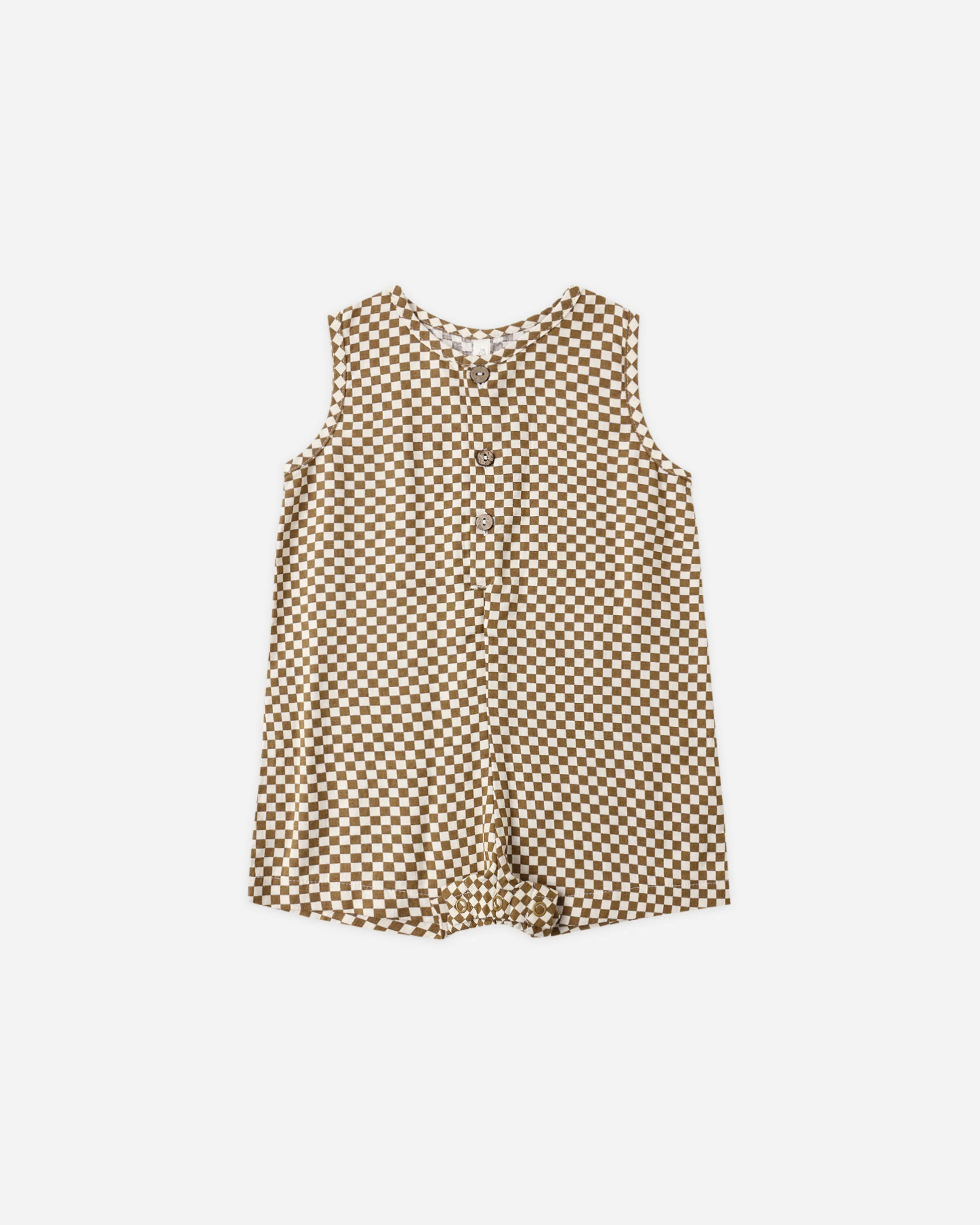Maverick Romper Ocre Check | Rylee + Cru