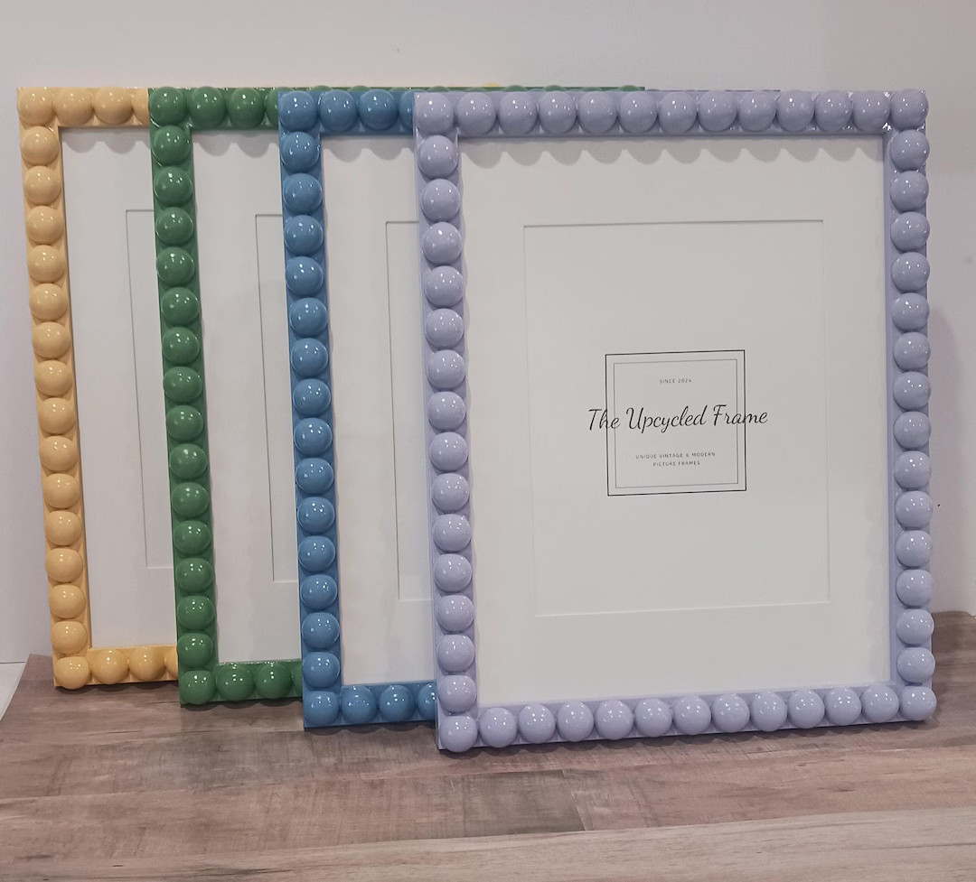 Bobbin Beaded Wooden Glossy Picture Frame - THIN Profile Frame With Mat - Cottage / Eclectic Styl... | Etsy (US)