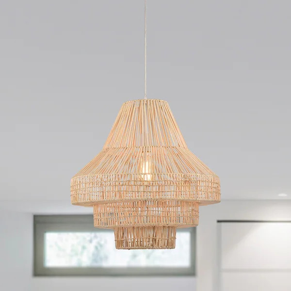 Anita Cream 1-Light 3-Tier Rattan Basket Pendant Light | Bed Bath & Beyond