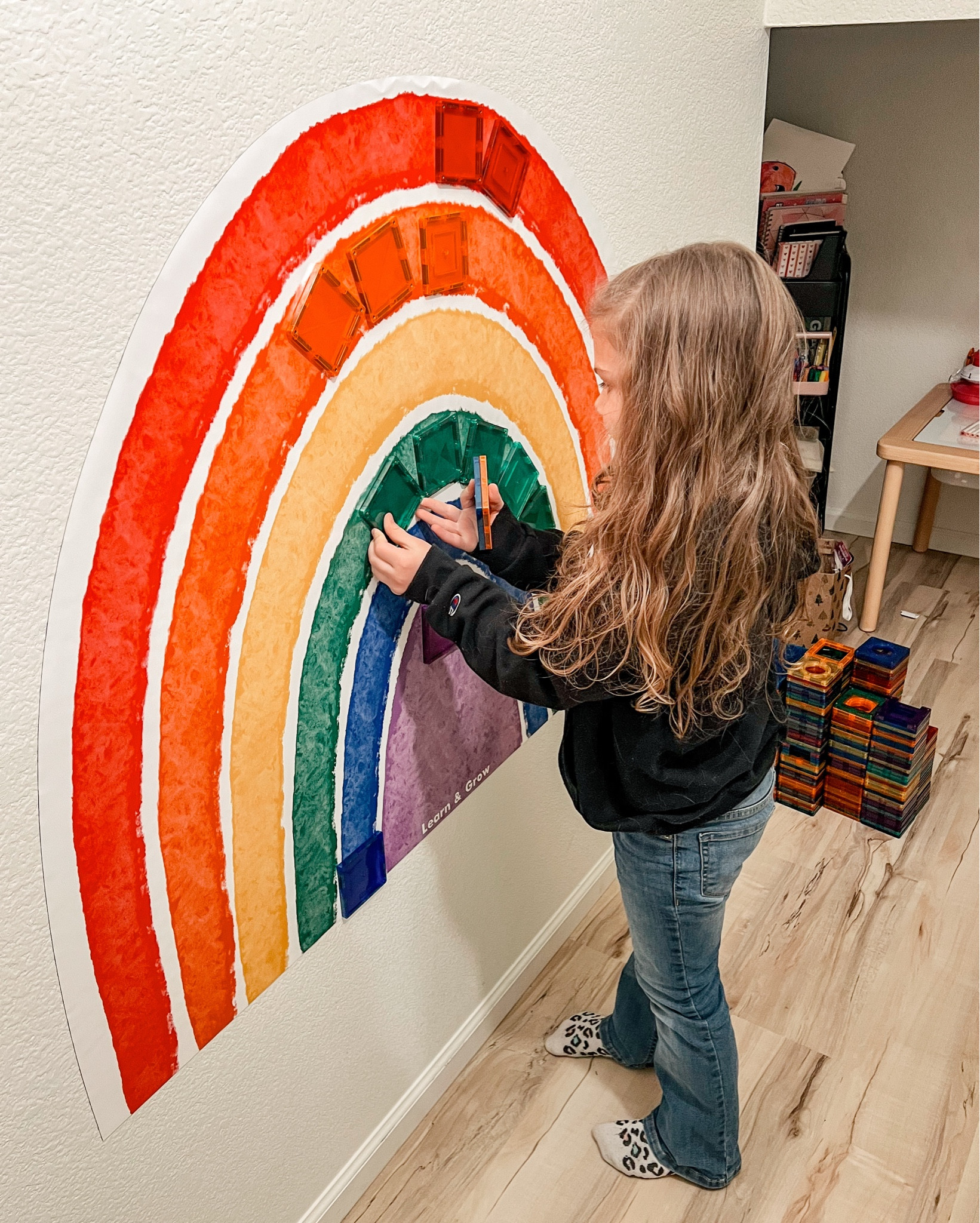 This magnetic wall rainbow I got off Amazon is so neat! Our magnetic tiles stick to it and the kids can now build and create on the wall - so fun! 🤩 

#LTKKids #LTKHome #LTKFamily