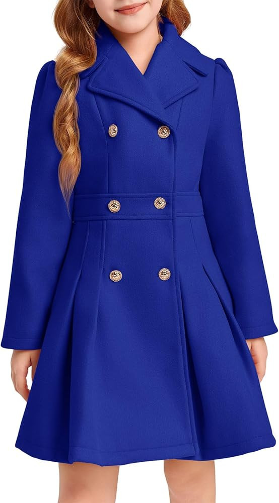 Haloumoning Girls Winter Dress Coat Button Peacoat Notch Lapel Double Breasted Outerwear with Poc... | Amazon (US)