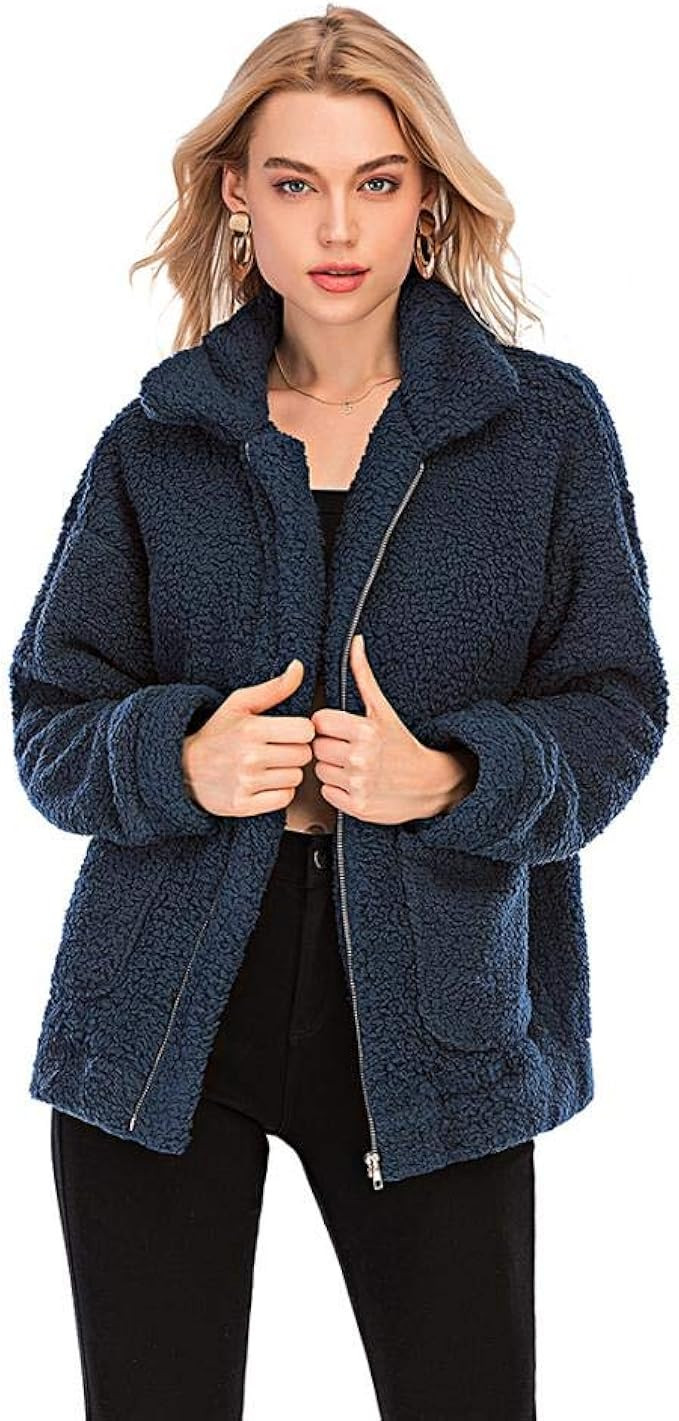 XUDREZ Women Coat Cozy Lapel Fleece Fuzzy Faux Shearling Zip Jacket | Amazon (US)