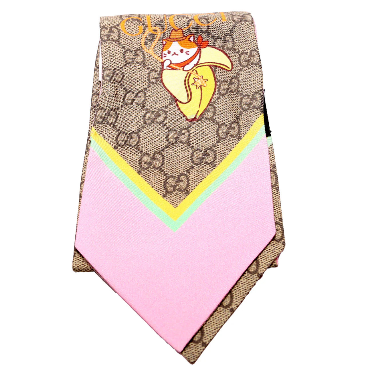 Gucci X Bananya Bandeau Silk Scarf Pink | Keeks Designer Handbags