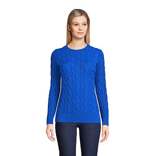 Women's Cotton Drifter Crew Cable Pullover Sweater | Lands' End (US)