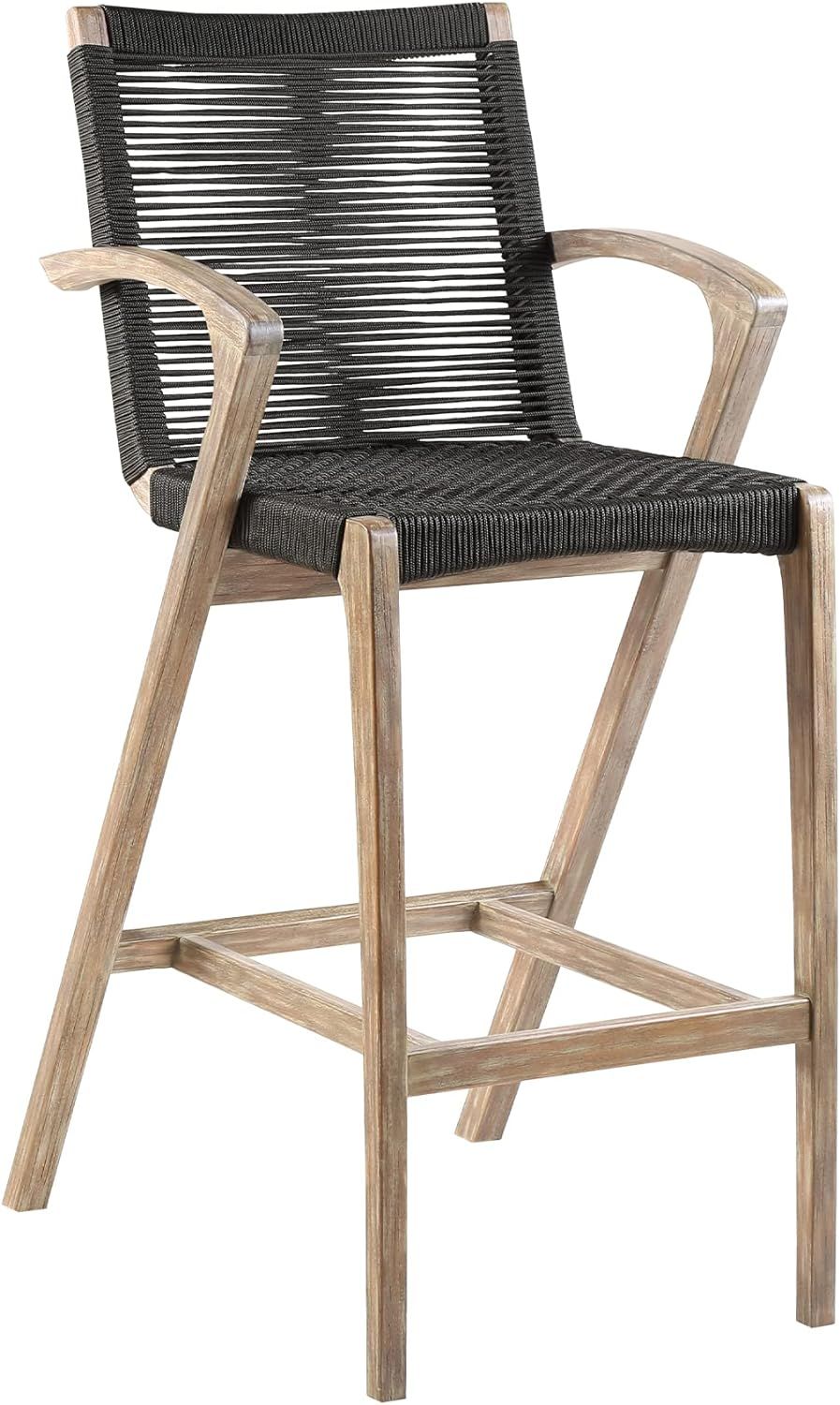 Armen Living Nabila Outdoor Light Eucalyptus Wood and Charcoal Rope Counter and Bar Height Stool | Amazon (US)