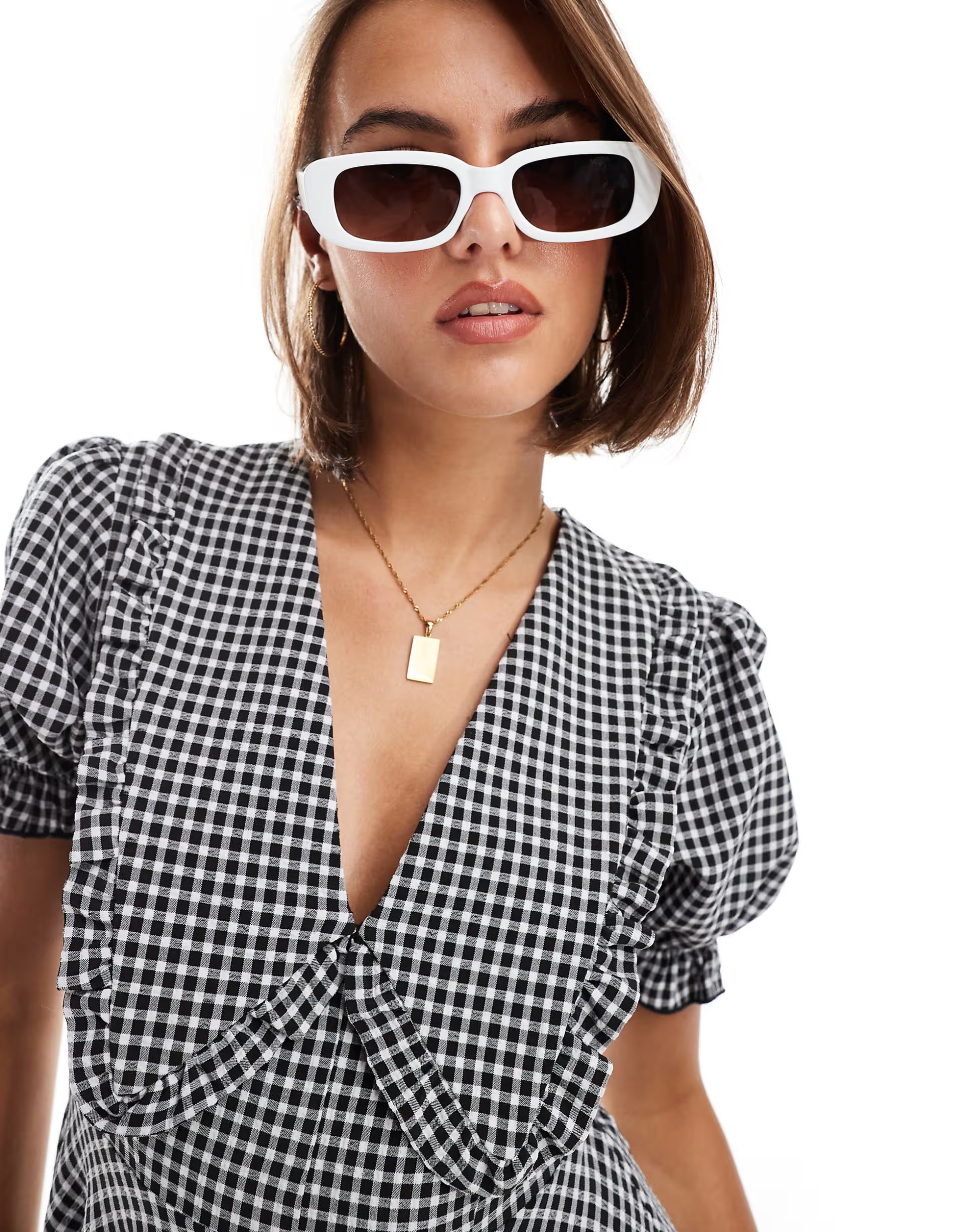 Miss Selfridge collared mini dress in mono gingham | ASOS (Global)