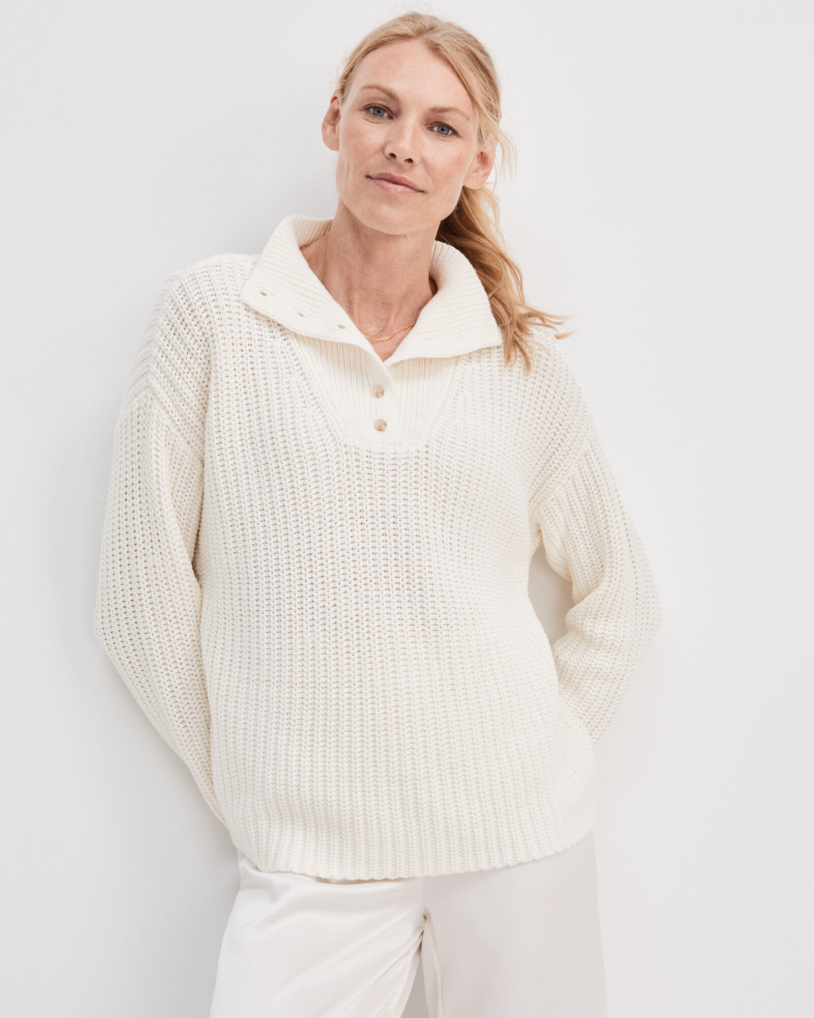 Button-Up Mock Neck Sweater | Haven Well Within