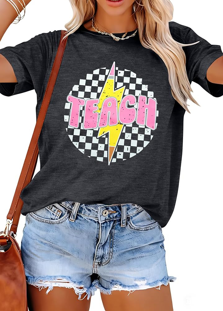 Teacher Shirts for Women Funny Teach Printed Graphic Tshirt | Amazon (US)