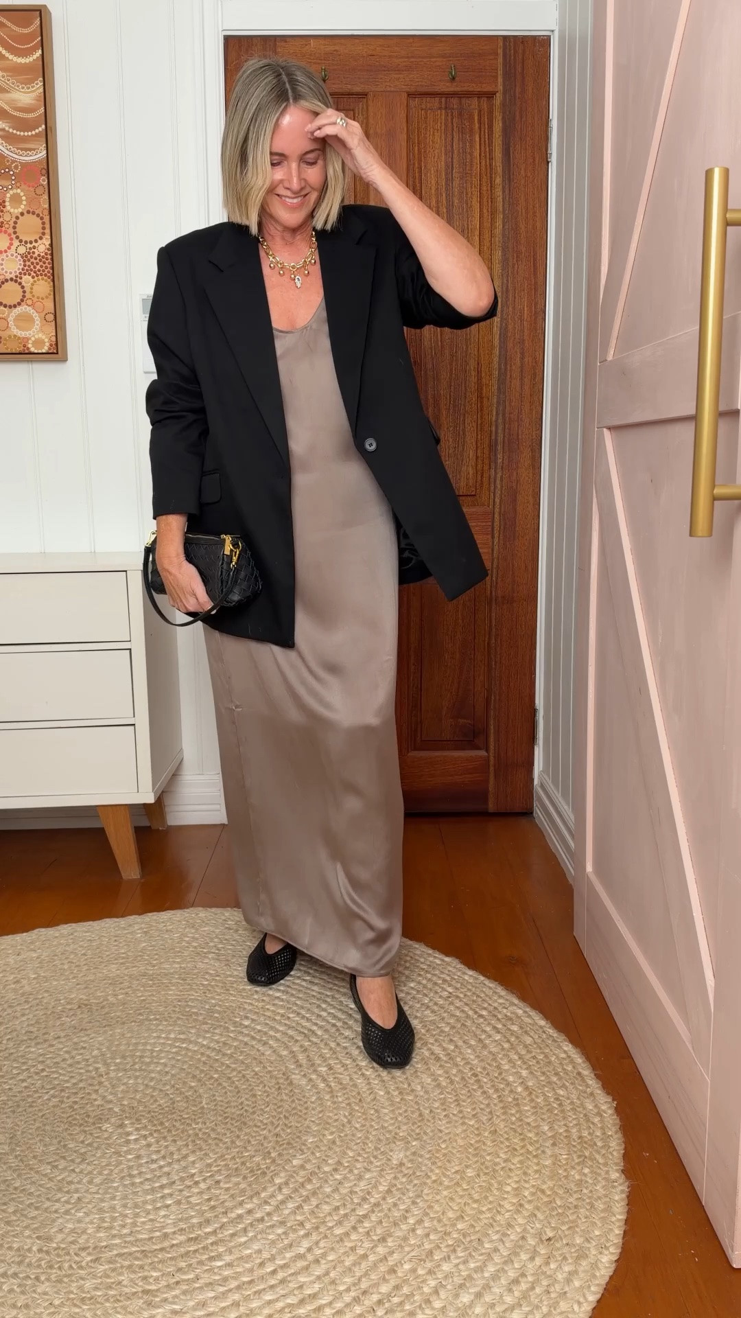 Love a silk tank dress and blazer option for trans-seasonal 

Dress: size 12
Blazer: size M/L

FRANKIE4 Pearson shoes (code NIKKI20_SS26)

#LTKaustralia #LTKover50style #LTKspring