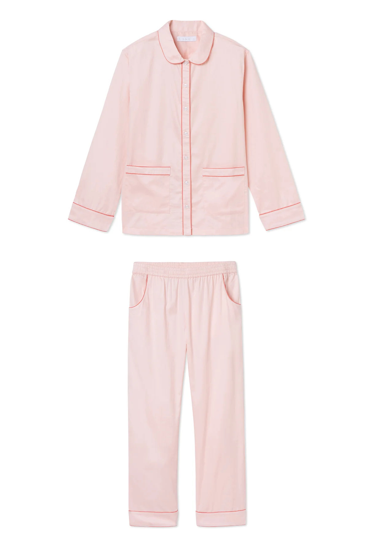 Poplin Piped Pants Set in Peach | Lake Pajamas