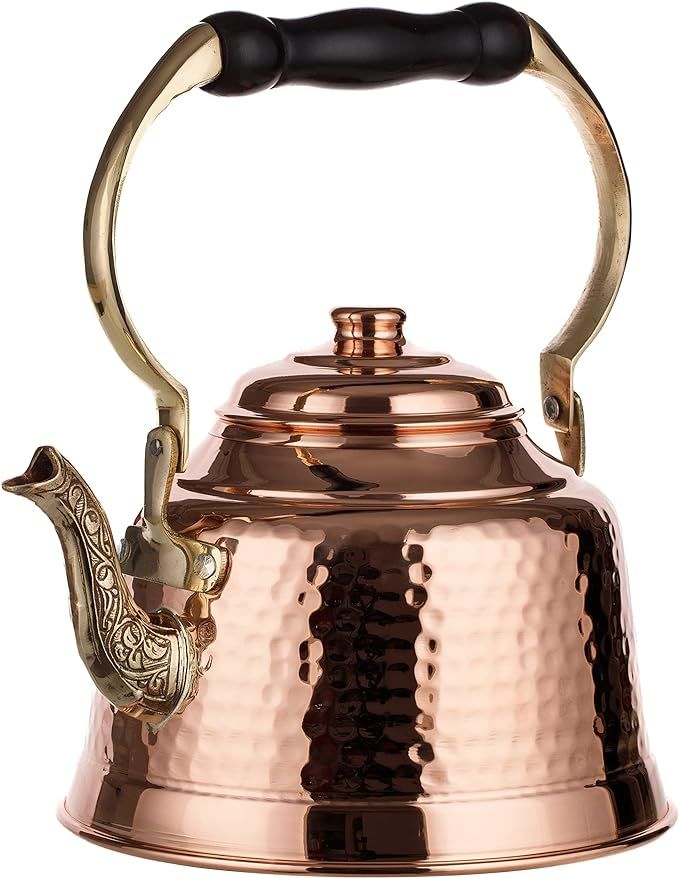 DEMMEX Heavy Gauge 1mm Thick Hammered Copper Tea Pot Kettle Stovetop Teapot, Handmade (1.6-Quarts... | Amazon (US)