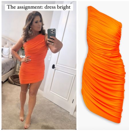 Emily Simpson’s Orange Ruched Dress 📸 = @rhoc_emilysimpson