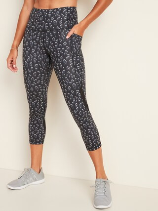 High-Waisted Elevate Side-Pocket Mesh-Trim Compression Crops for Women | Old Navy (US)