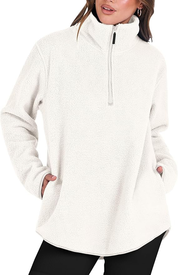 ANRABESS Women Oversized Sherpa Fleece Half Zipper Sweatshirts Fuzzy Collared Quarter Zip Pullove... | Amazon (US)