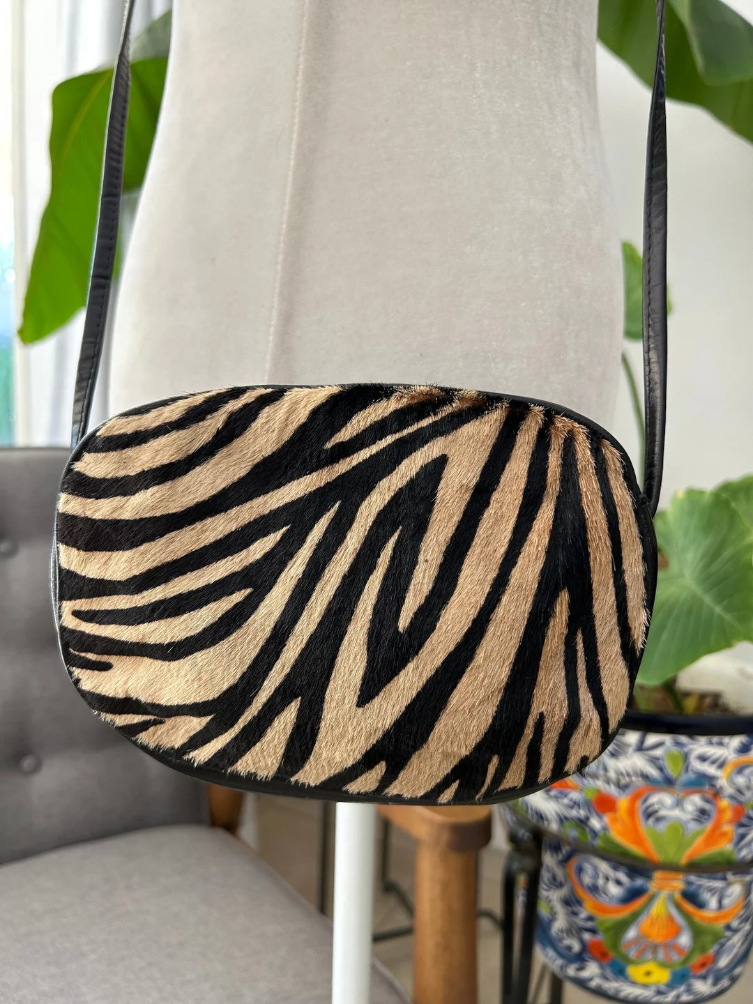 90’s Zebra Print Fur Crossbody Bag - Etsy | Etsy (US)