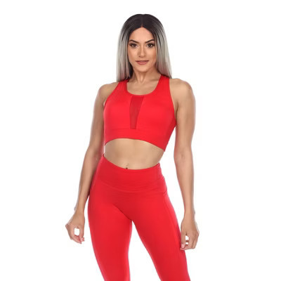 Women's Racer Back Sports Bra Black Red Medium - White Mark | Target