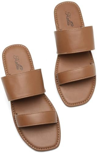 katliu Women's Flat Sandals Two Strap Slide Sandals Open Toe | Amazon (US)