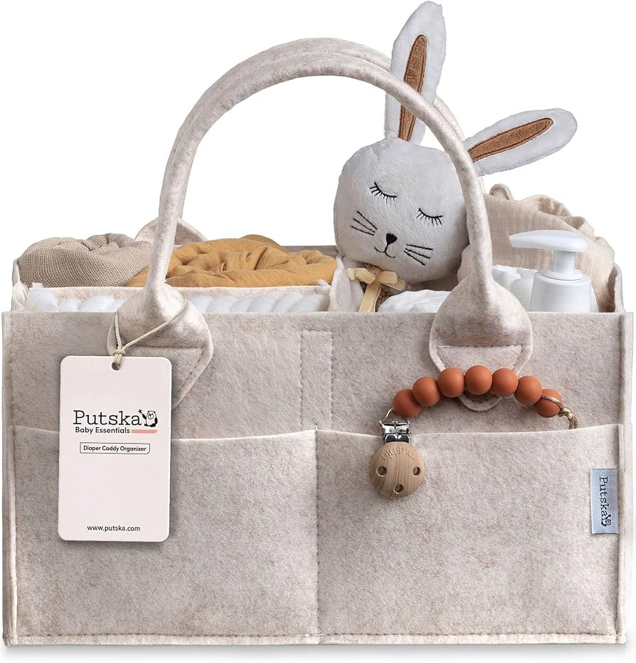 PUTSKA Baby Nappy Caddy Organiser, Felt Nursery Basket, Mocha, Large | Amazon (UK)
