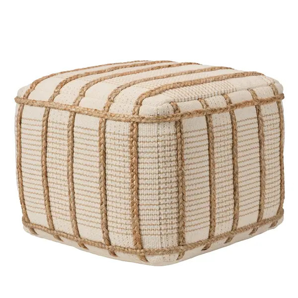 Remsen Handmade Striped Tan/ Cream Cylinder Pouf | Bed Bath & Beyond