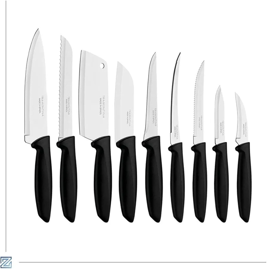 Jogo de Facas Tramontina Plenus com Lâminas em Aço Inox e Cabos de Polipropileno Preto 9 Peças | Amazon (BR)