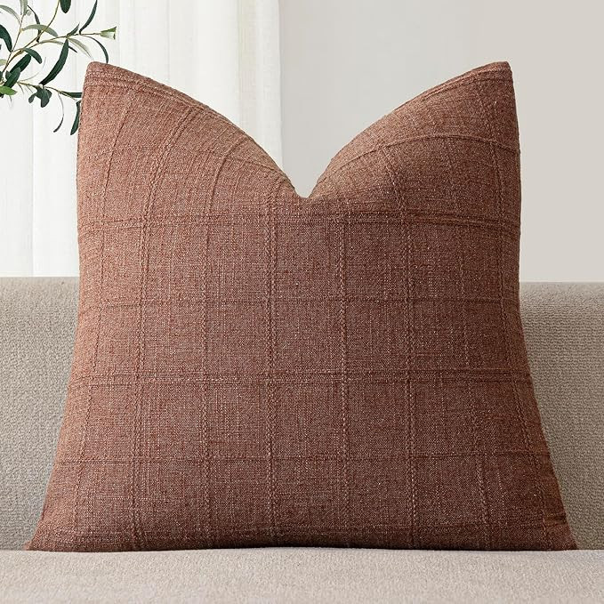 Foindtower Set of 1 Decorative Linen Check Throw Pillow Cover Neutral Farmhouse Vintage Cushion C... | Amazon (US)