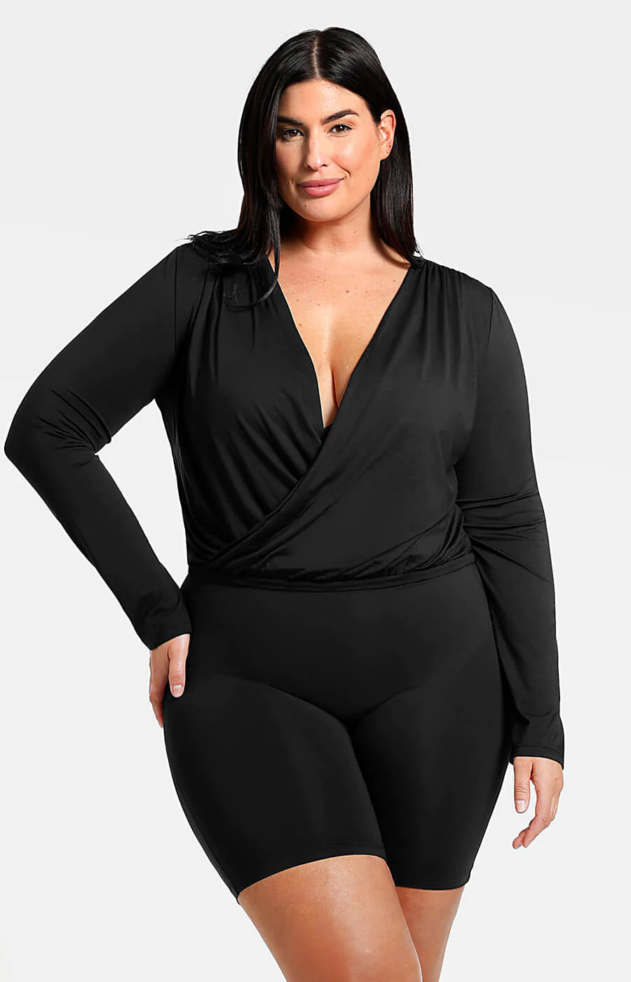 Built-In Shapewear 2-in-1 Overlapping V-Neck Top | Shapellx