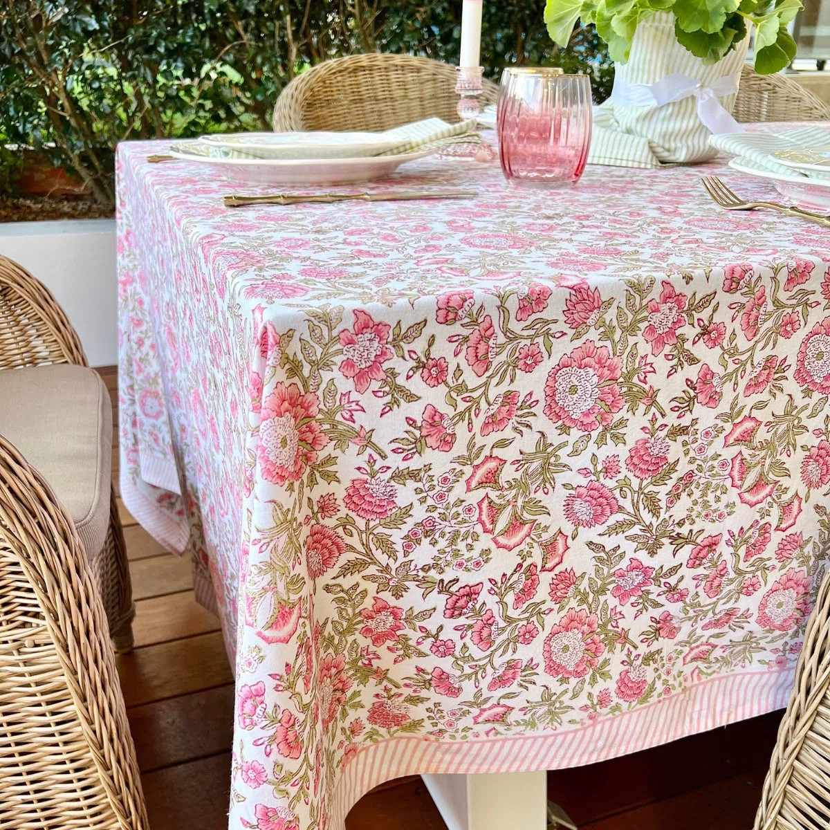 Rectangle Tablecloth - Pink And Green floral Beatrice | Wayfair North America