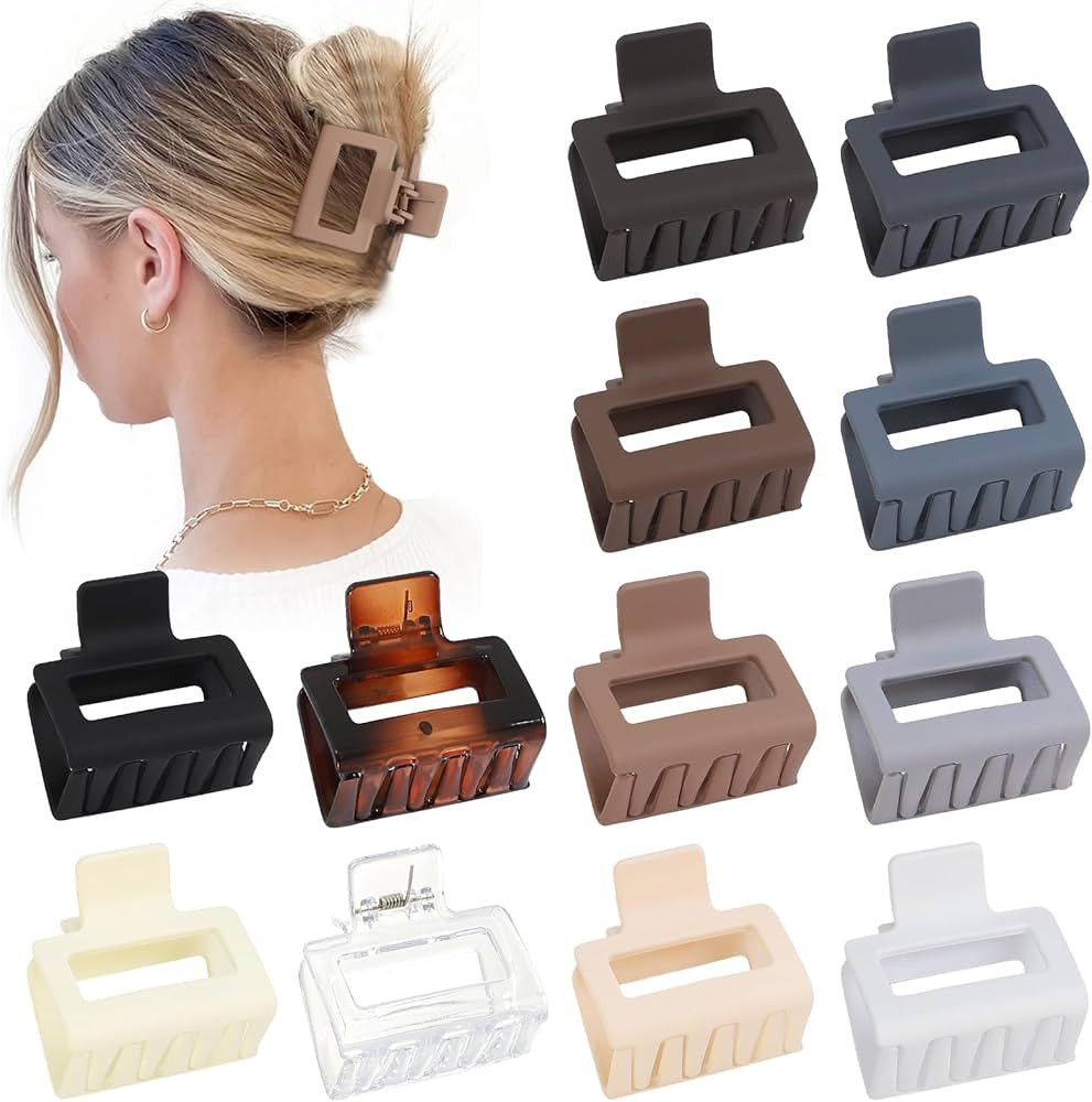 2 Inch Medium Hair Claw Clips 12 Pcs Square Hair Clips for Thin Hair Matte Nonslip Acrylic Banana... | Amazon (US)