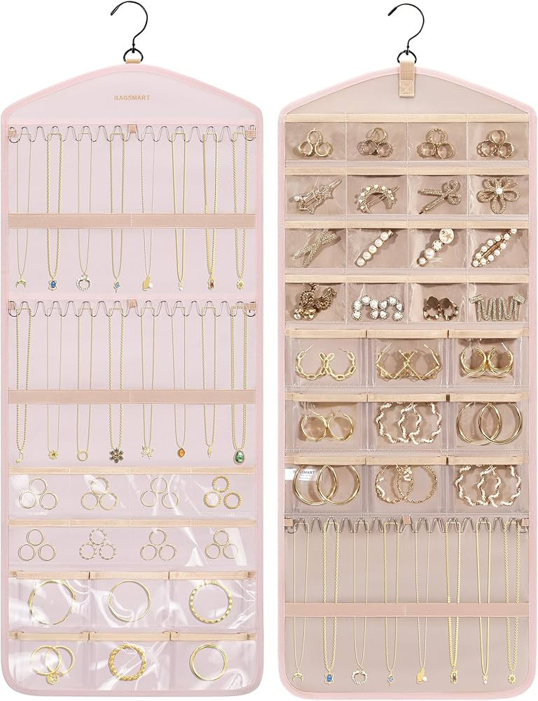 BAGSMART Hanging Jewelry Organizer with Hanger Metal Hooks Double-Sided Jewelry Holder for Organi... | Amazon (US)