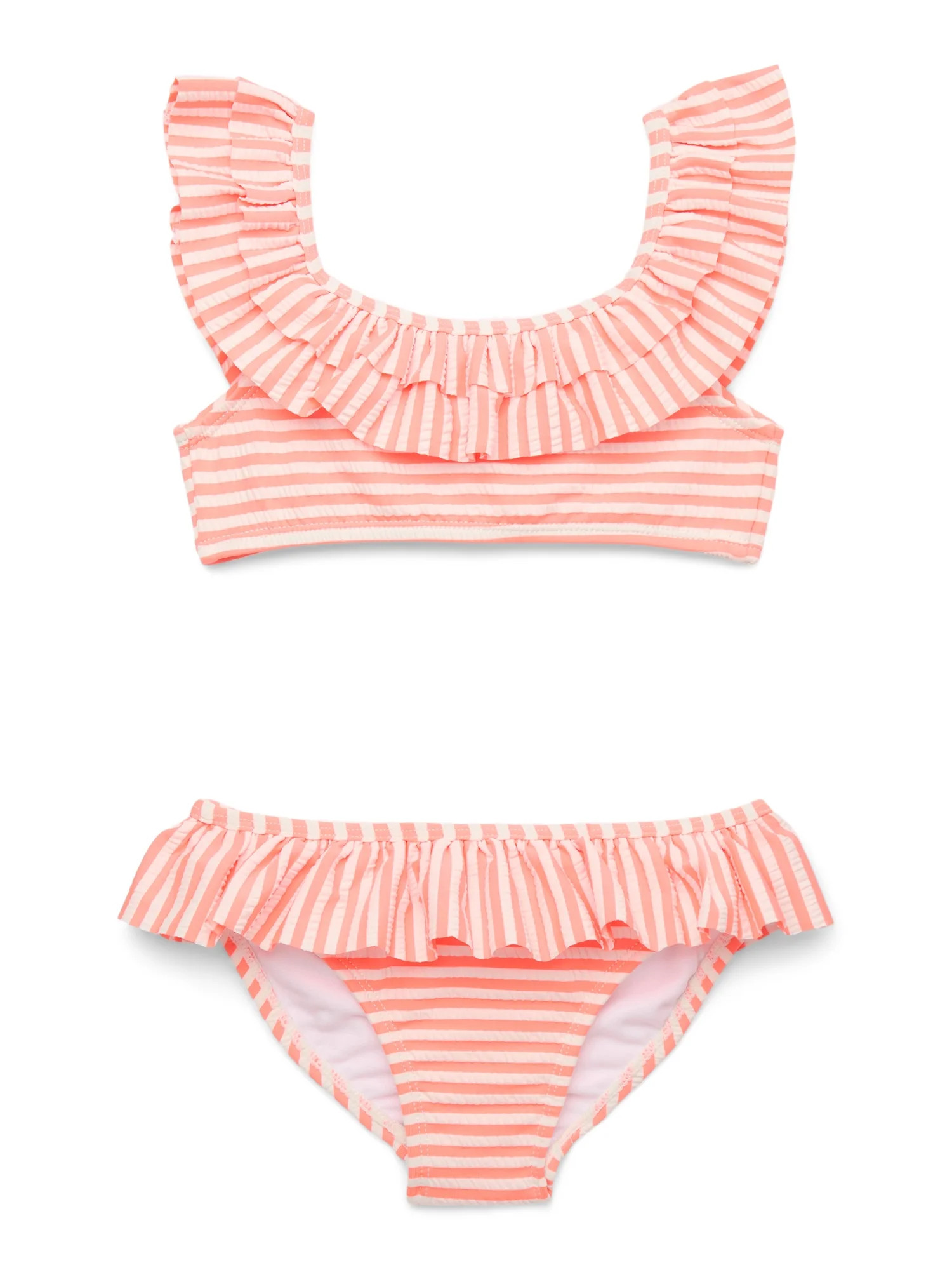 Wonder Nation Girls Seersucker Ruffle Bikini Swimsuit with UPF 50, 2-Piece, Sizes 4-18 | Walmart (US)