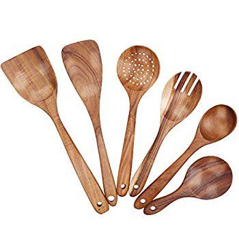 6pcs Wooden Cooking Utensils Set - Cooking Spoons,Wooden Spatula, Strainer Spoon,Soup Ladle,Rice Pad | Walmart (US)