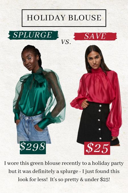 Holiday blouse splurge vs save - I wore this green blouse recently to a holiday party and it was definitely a splurge. I found this look for less and it’s on sale for under $25 🤩

Holiday outfit; holiday party outfit; holiday blouse; silk blouse; look for less; jewel tone blouse; Christine Andrew

#LTKsalealert #LTKHoliday #LTKSeasonal