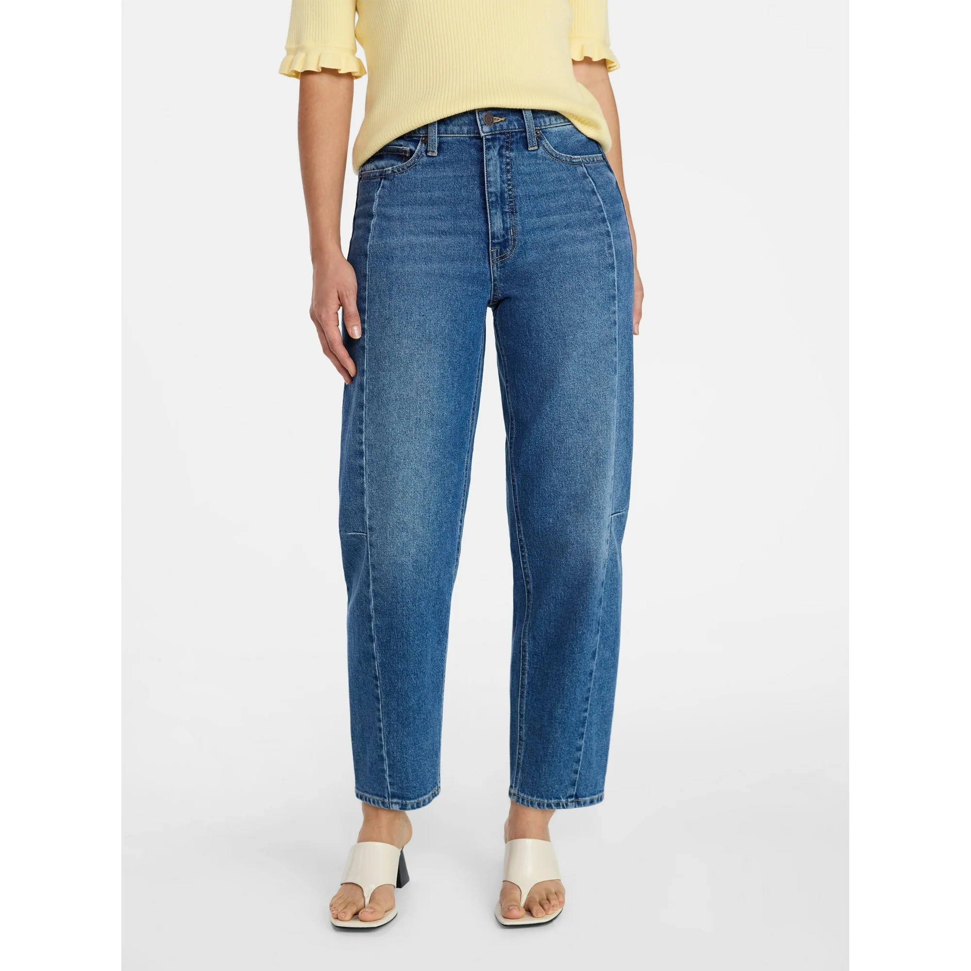 Time and Tru Women's High Rise Barrel Jeans, 28" Inseam, Sizes 0-20 | Walmart (US)