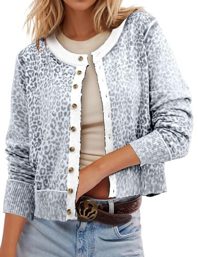 Ziesexy 2026 Spring Leopard Cardigan Womens Button Up Lightweight Sweaters Long Sleeve Cheetah Print Cropped Cardigan Jackets | Amazon (US)