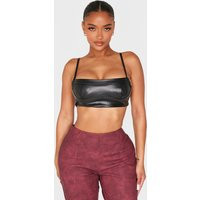 Shape Black Faux Leather Strappy Crop Top, Black | PrettyLittleThing IE