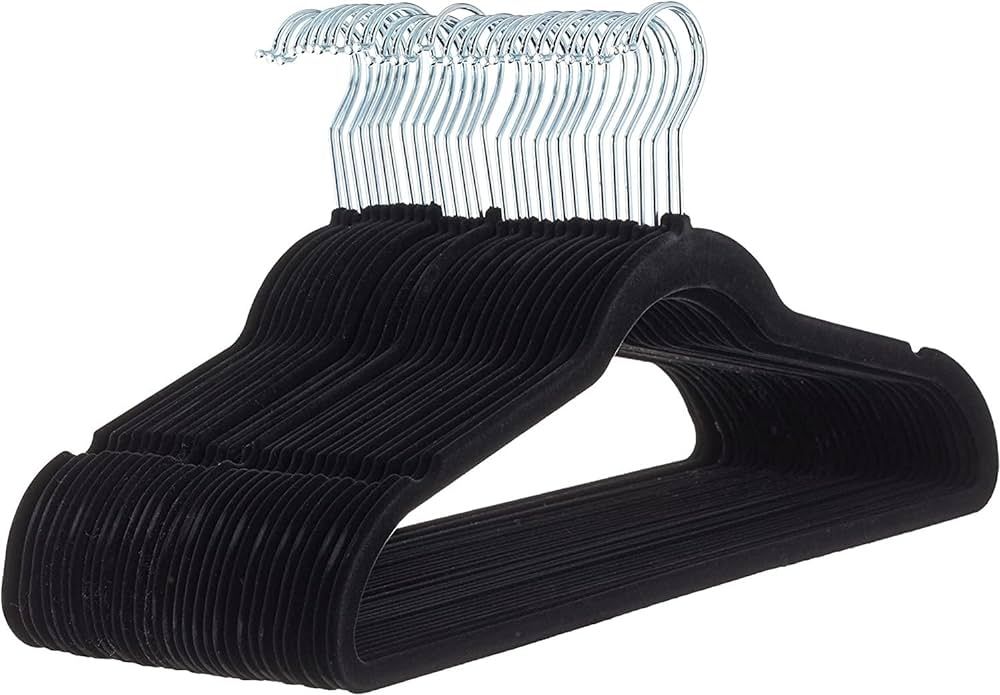 Amazon Basics Slim Velvet, Non-Slip Suit Clothes Hangers, Pack of 30, Black/Silver | Amazon (US)