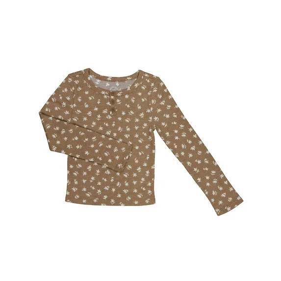 Wonder Nation Girls Long Sleeve Waffle Henley Knit Top, Sizes 4-18 & Plus | Walmart (US)