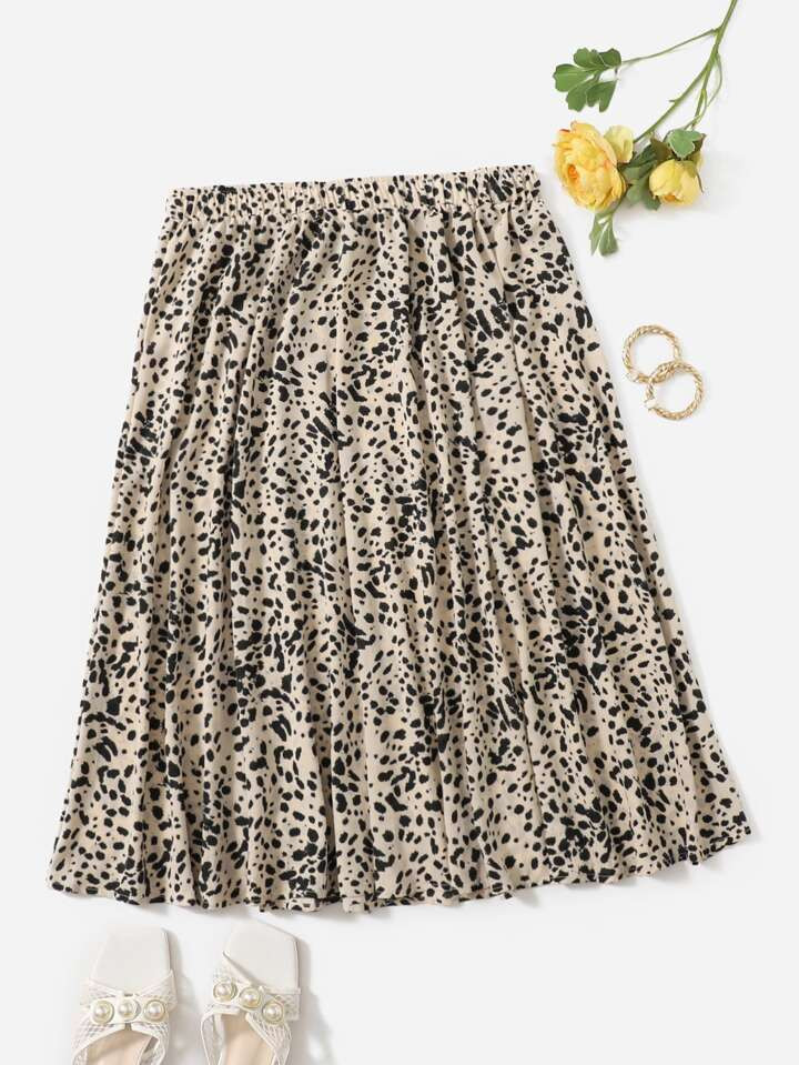 SHEIN Clasi Plus Allover Print Elastic Waist Flared Skirt | SHEIN