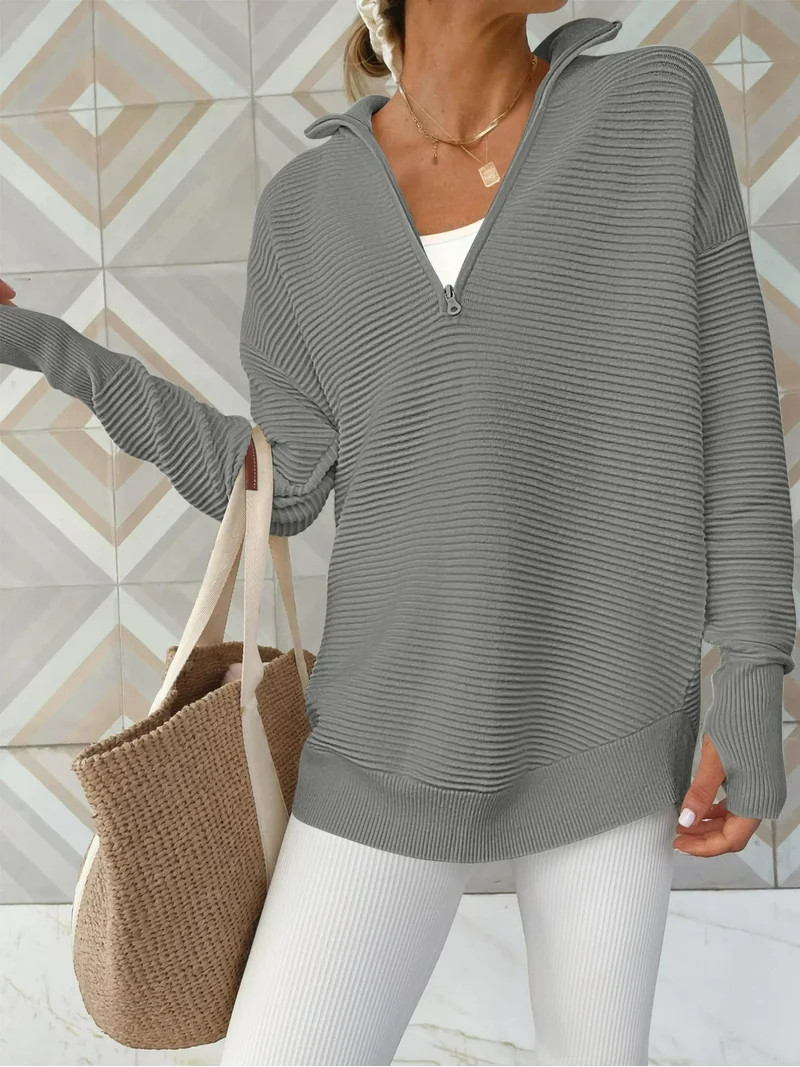 Luniro Women Quarter Zip Sweaters Long Sleeve Casual Ribbed Knit Pullover Sweater Fall Trendy Top... | Walmart (US)
