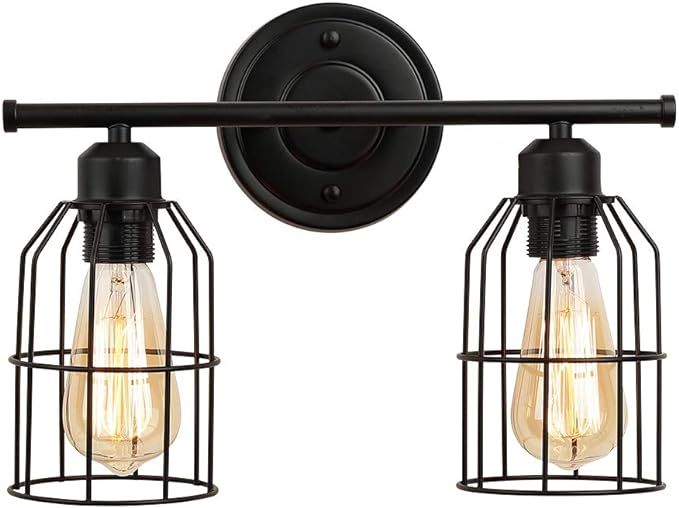 2-Light Black Vanity Light,Create for Life Rustic Farmhouse Bathroom Lighting Metal Cage Wall Sco... | Amazon (US)