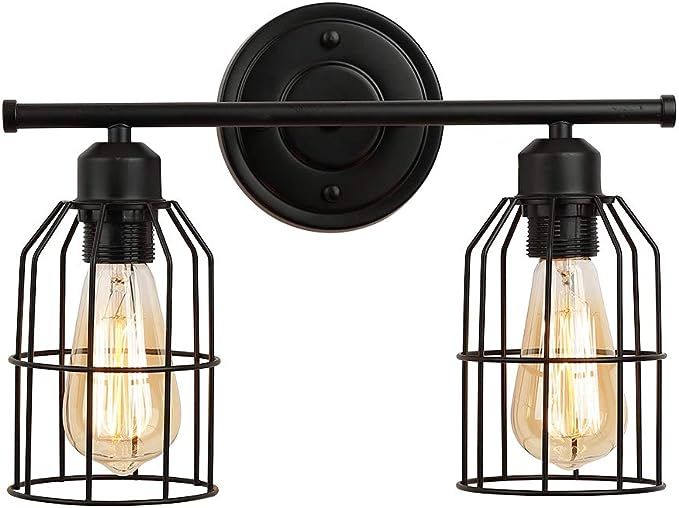 2-Light Black Vanity Light,Create for Life Rustic Farmhouse Bathroom Lighting Metal Cage Wall Sco... | Amazon (US)