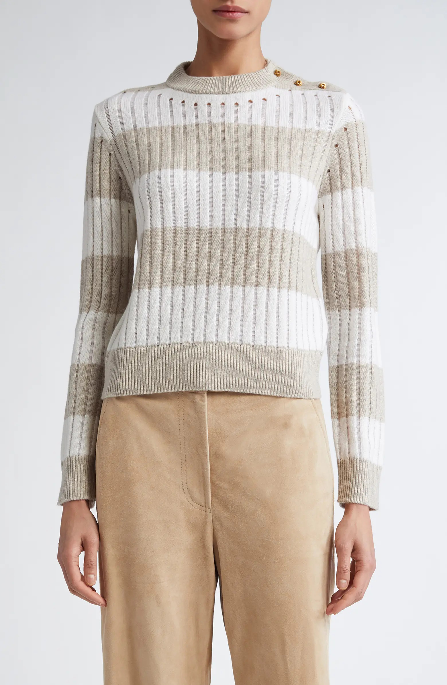 Alfeo Stripe Rib Wool & Cashmere Crop Sweater | Nordstrom