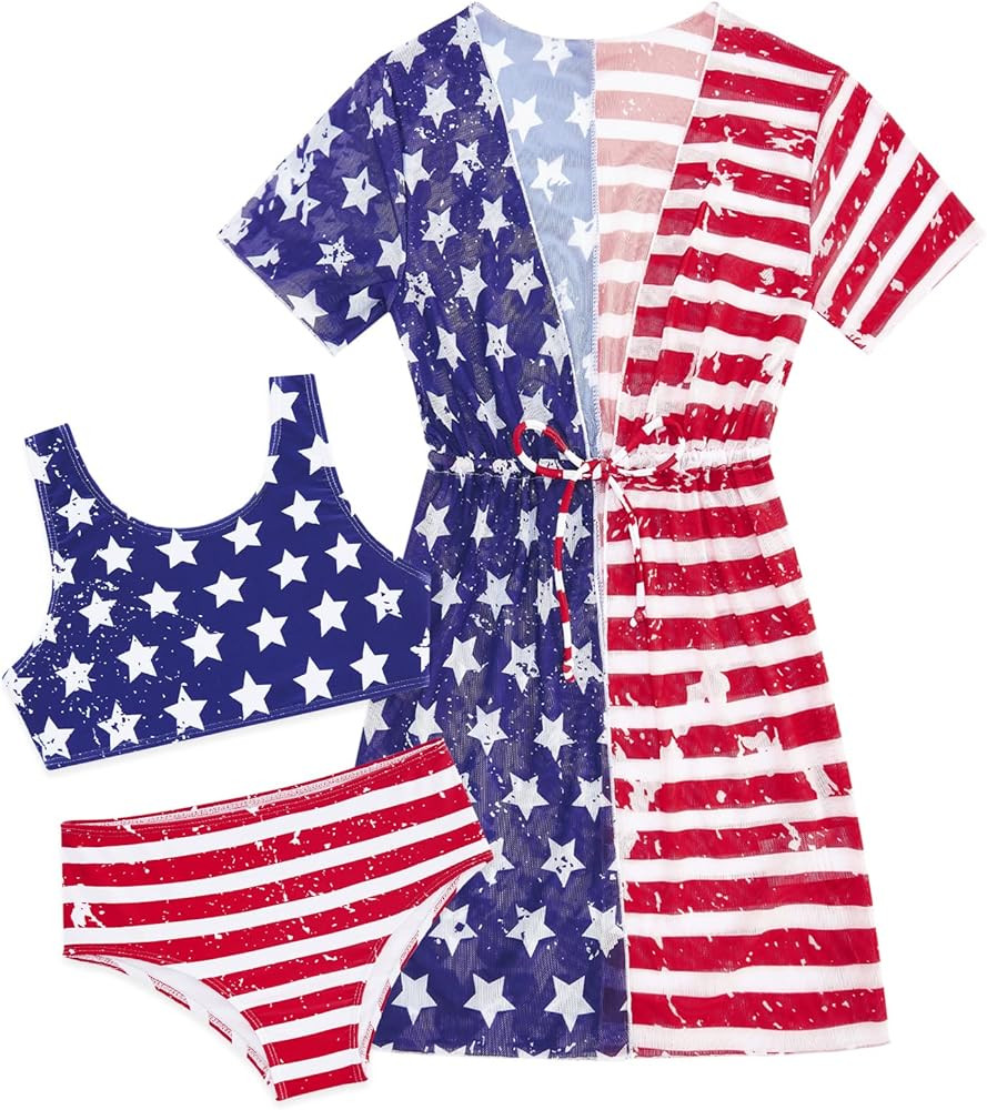 Enlifety Girls Swimsuit 3 Piece Bikini Bathing Suit Quick Dry Swimwear Sun Protection Cover-Up Se... | Amazon (US)