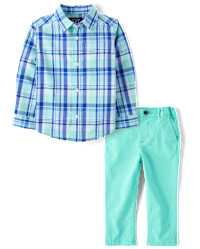 Baby And Toddler Boys Dad And Me Plaid 2-Piece Outfit Set - aqua | The Children's Place