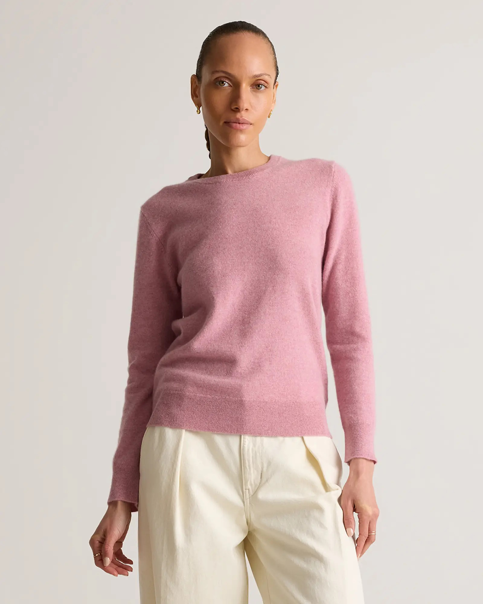 Mongolian Cashmere Crewneck Sweater in Mauve Mist | Quince