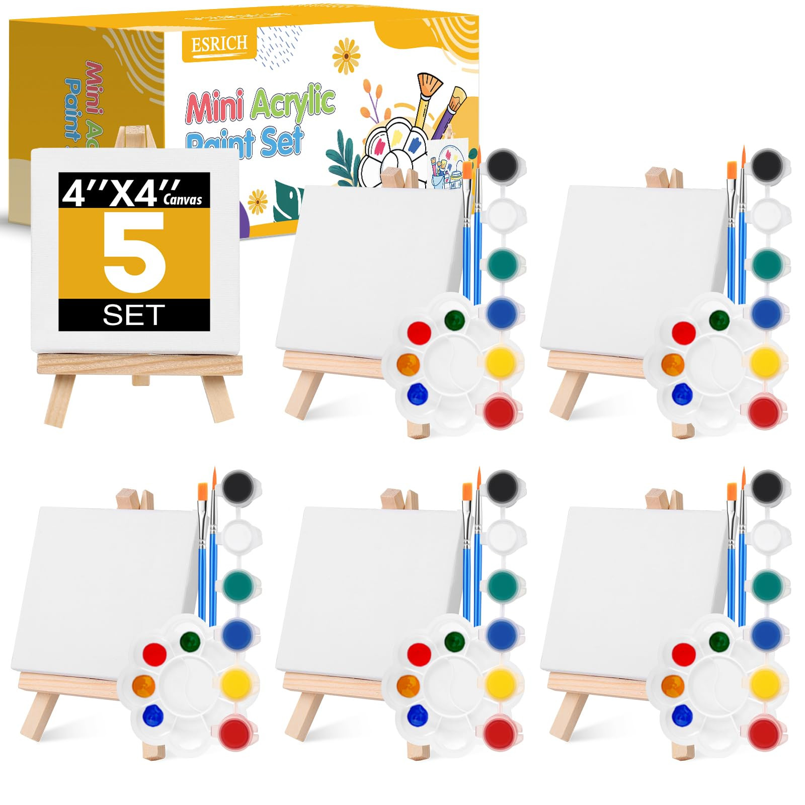 ESRICH 5 Set Mini Acrylic Paint Set,Minis Canvas Painting Kit,St. Patrick's Party Gifts,4 * 4in C... | Amazon (US)