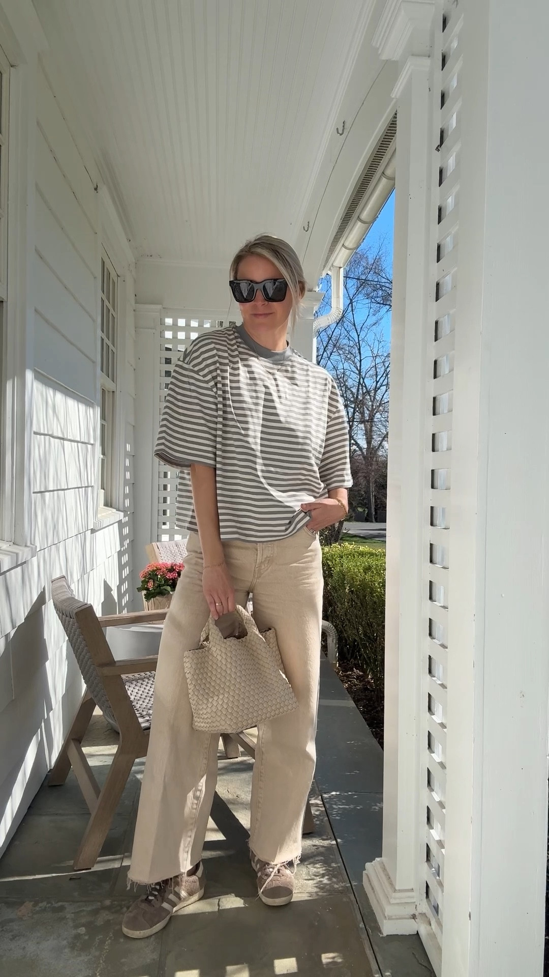 Tuesday ootd before the wind picked up to 475947mph ☀️ 💨 
-XS tee, runs oversized 
-26R jeans, tts, I’m 5’5 (15% off with code STYLEDSNAPSHOTS)
-size down 1/2 in sneakers 
-earrings are 10mm 

#LTKdayinmylife #LTKmomlife