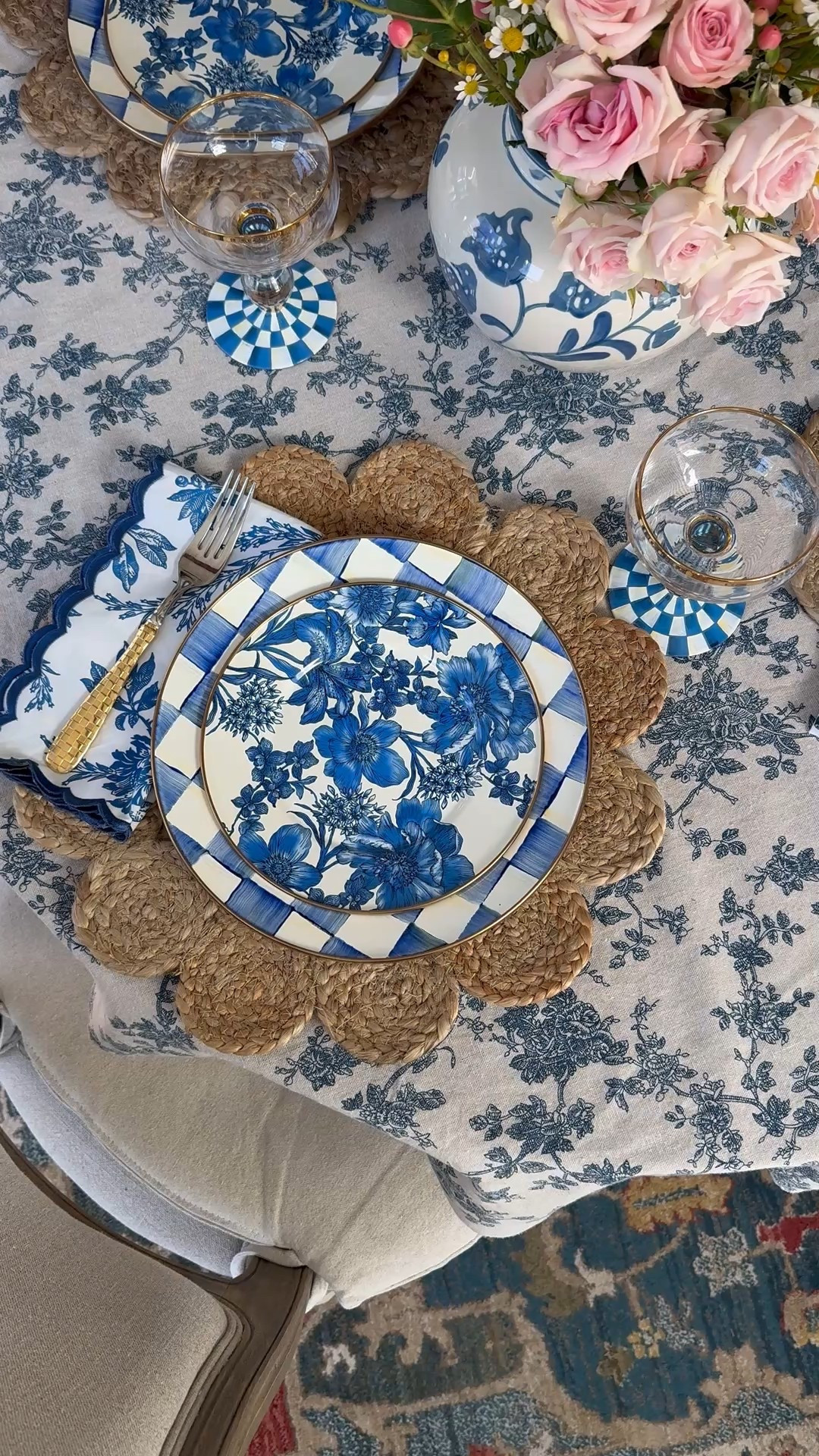 There’s an extra 25% off clearance sale happening now and it ends soon!! Don’t miss out of these great prices. Enamel Royal Check dinner plate, enamel salad plate, Royal Check coupe glassware, gold flatware, table cloth, vase, blue floral napkins. Tablescape inspo, table setting, blue floral table 

#LTKHome #LTKSaleAlert #LTKSeasonal