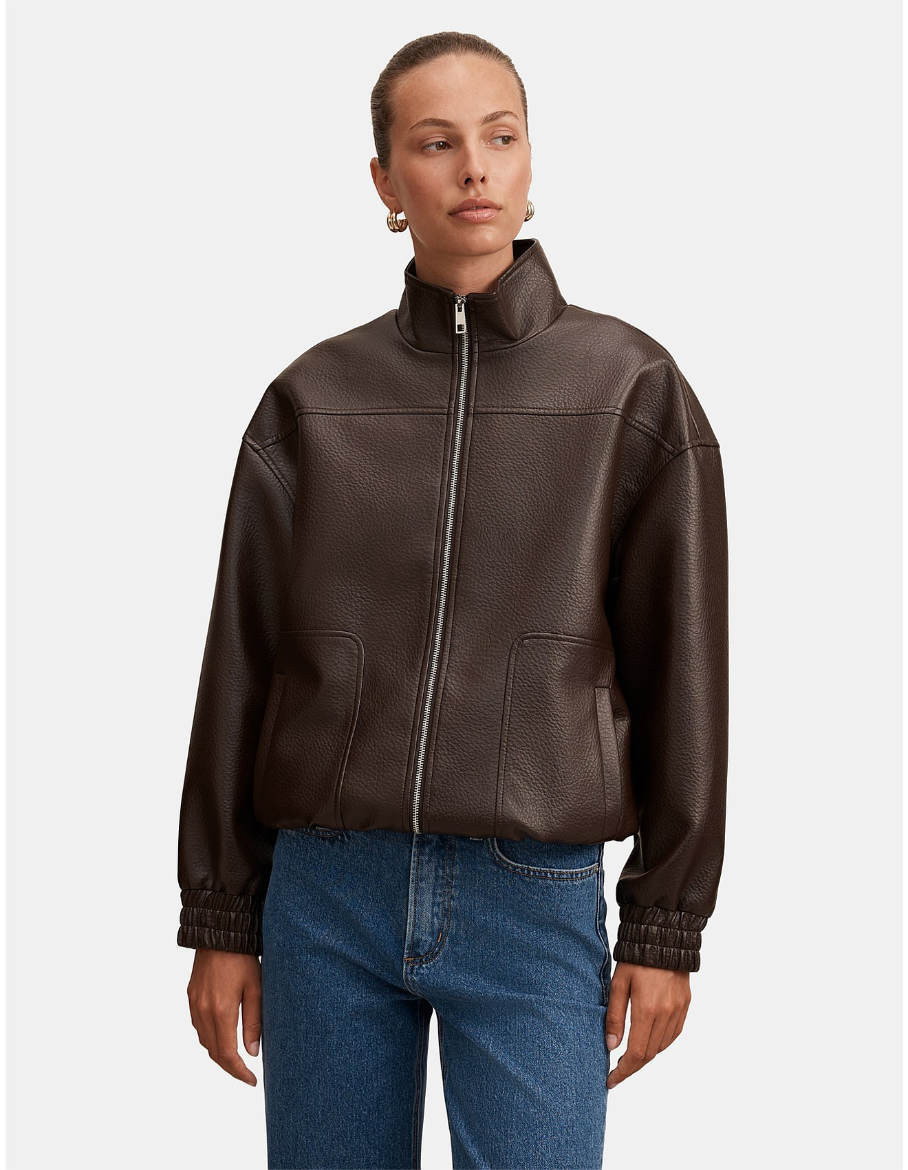 MARISSA OVERSIZED VEGAN LEATHER BOMBER JACKET | David Jones (Australia & New Zealand)