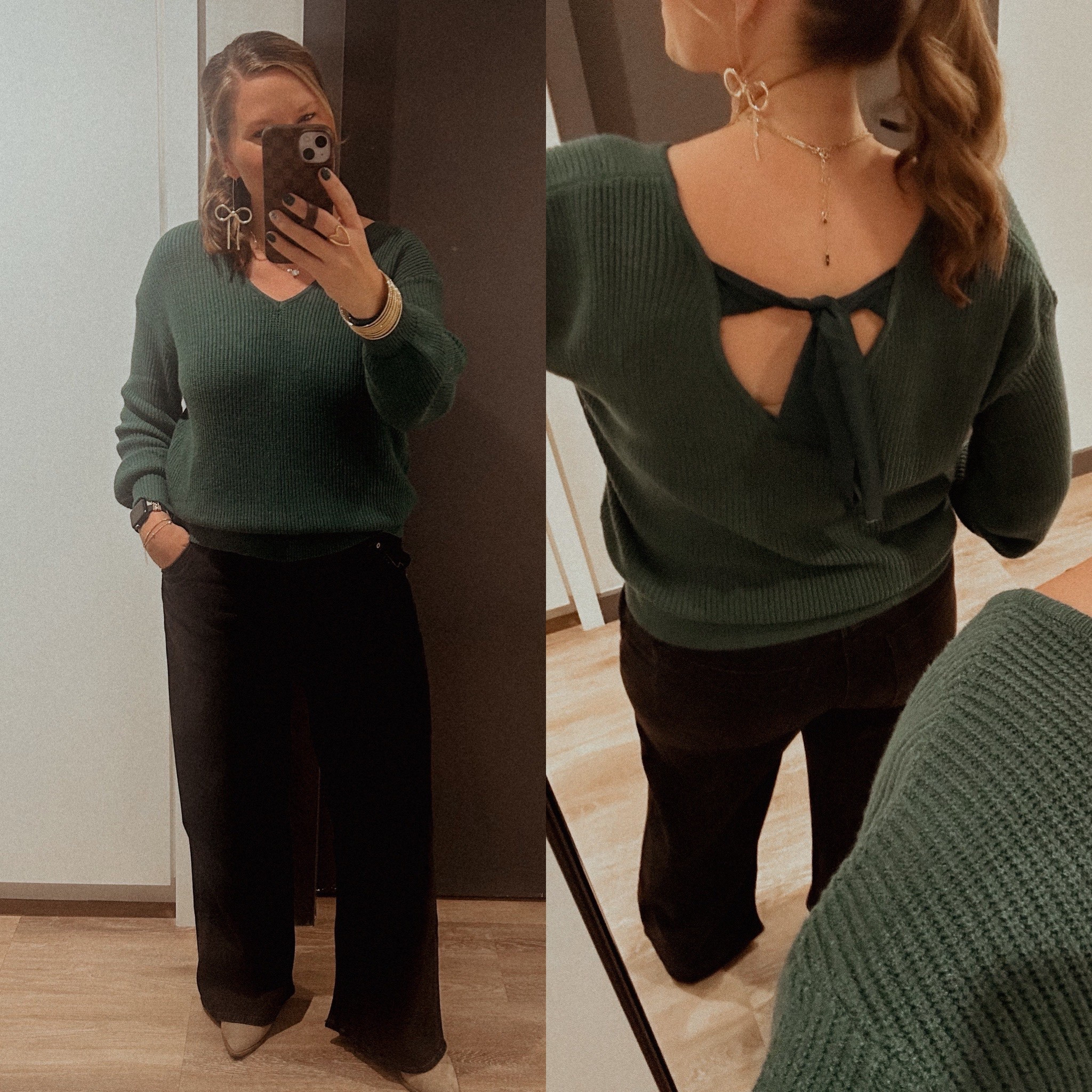 Nashville, night 2. Love the open back with bow on this sweater. Cute for the holidays! 

#LTKHoliday #LTKMidsize #LTKOver40